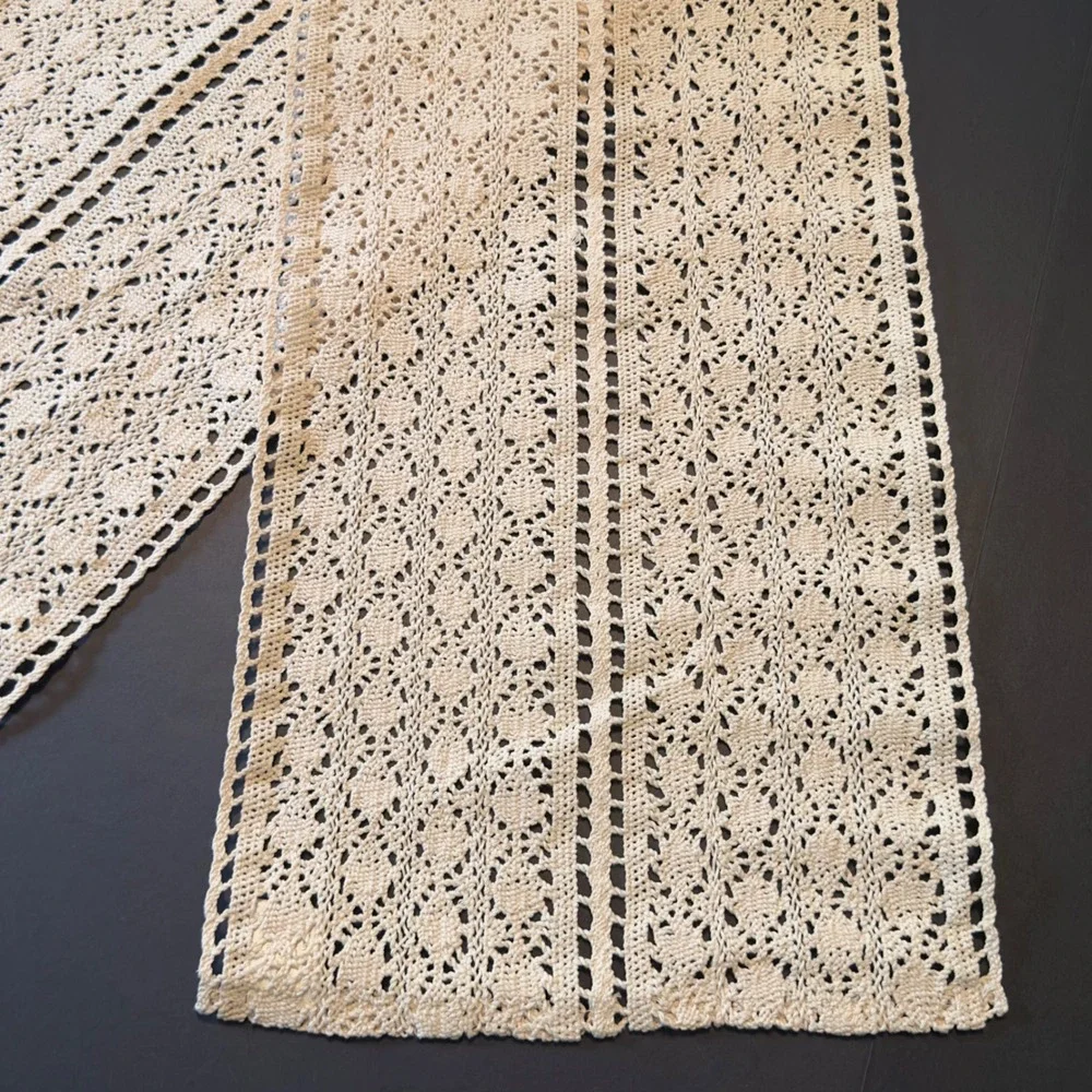 Hobby Lobby Cream Crochet Knit Table Runner Floral Lace Boho Farmhouse 11.5x51